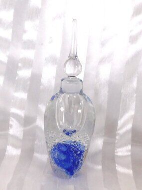 Blue and Clear Bubble Filled Art Glass Perfume Bottle # 26450